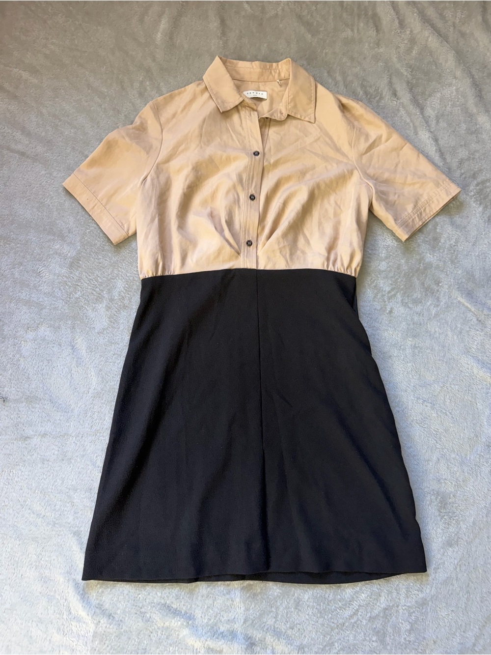Sandro Paris Beige and Black Two-Tone Short Sleeve Shirt Dress